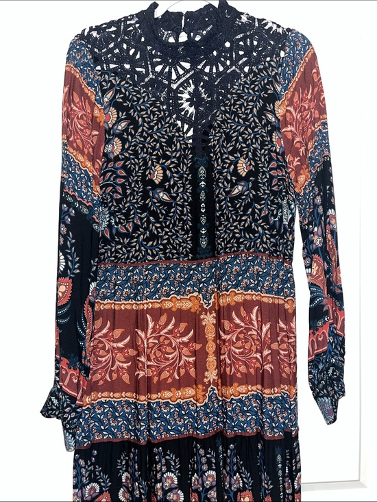 FARM Rio Dresses & Skirts - Lace-Yoke Boho Patchwork Tunic Dress in Black & Rust size Large